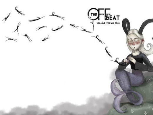 Cover of The Offbeat: an illustrated horned woman watching a flock of birds