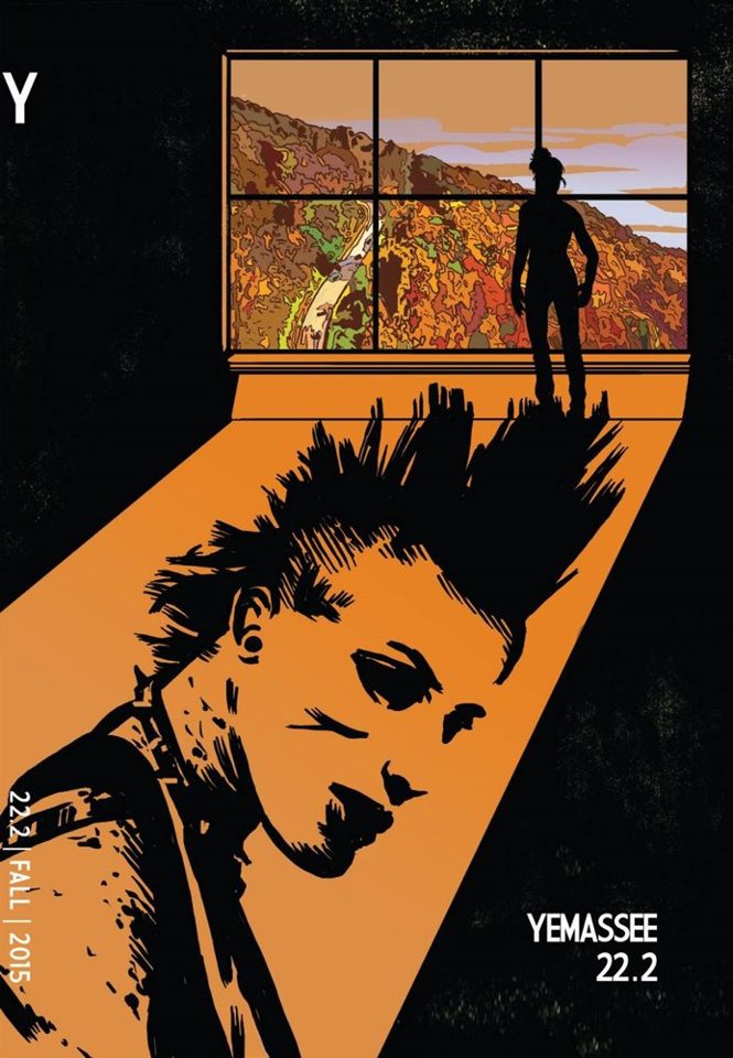 Cover of Yemassee 22.2: a punk with a spiked mohawk in a shaft of orange light beneath a window